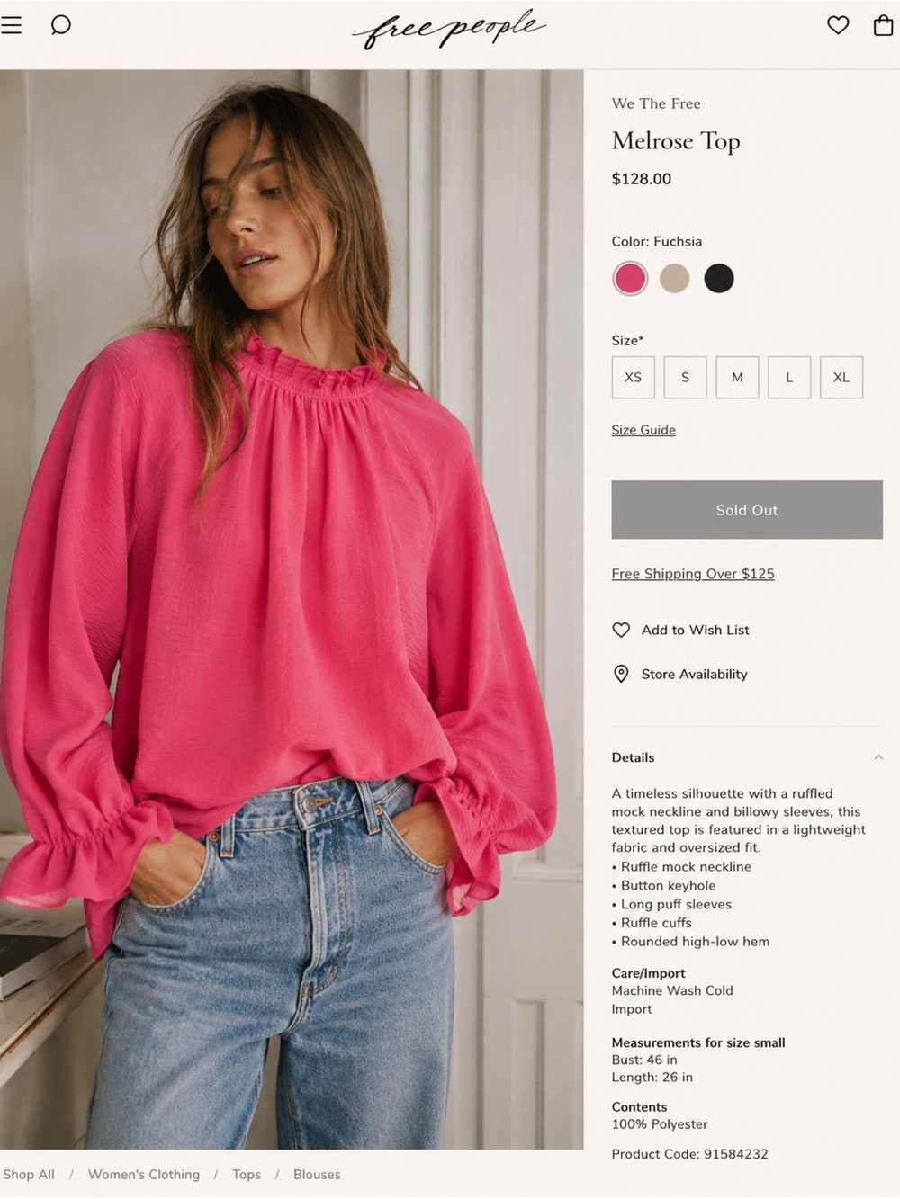 Free People Melrose Blouson Top in Fuchsia Pink